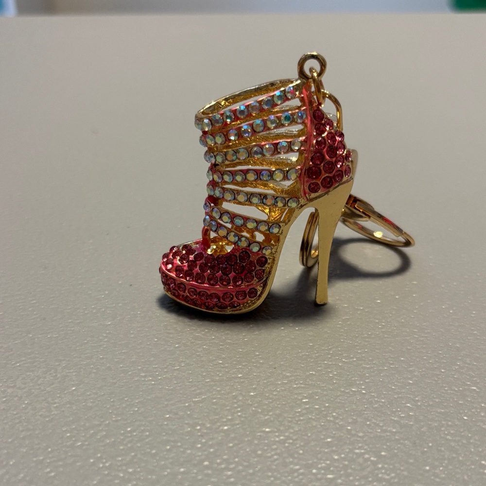Elegant Pink and Gold Women's High Heel Keychain/bag charm